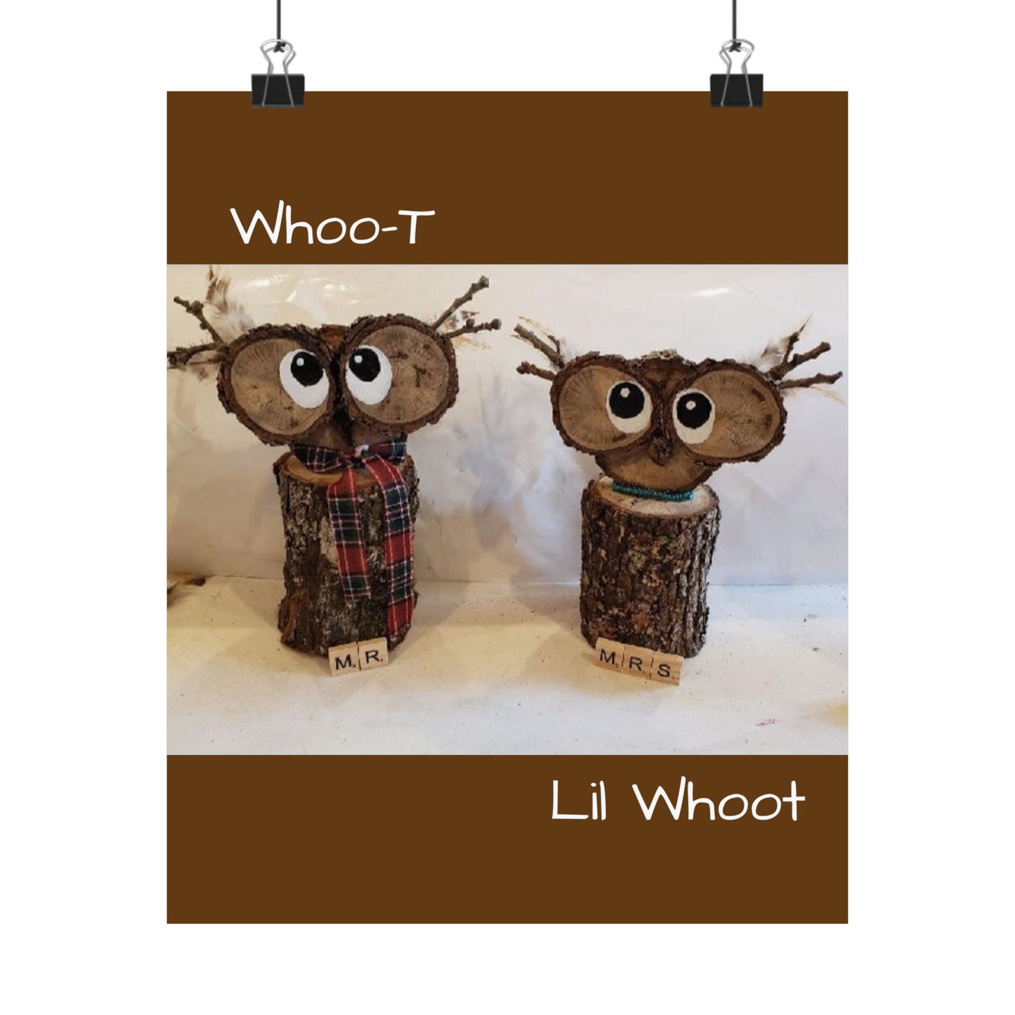 Original Wood Art by Sheri Booth "Whoo-T & Lil Whoot" Matte Vertical Poster